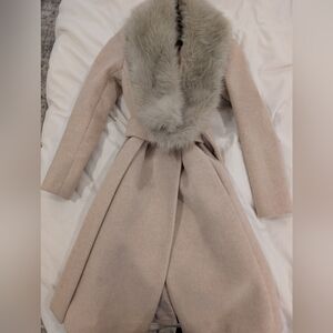 Club Monaco Beige Coat with Detachable Faux Fur Collar